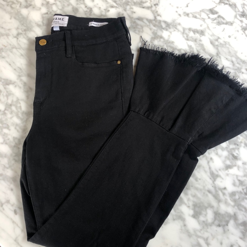 Frame Black Flounce Flare Skinny Jeans